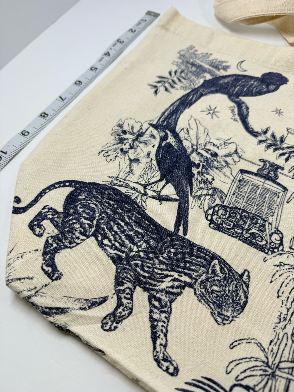 Sezane Maia Bunge Tote Blue Jungle Paradiso Print canvas tote bag. - Picture 4 of 9